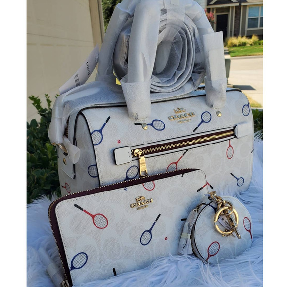 Coach Handbags - NEW 🎀 Coach Rowan Satchel With Racquet Print Purse 3 PCS Set